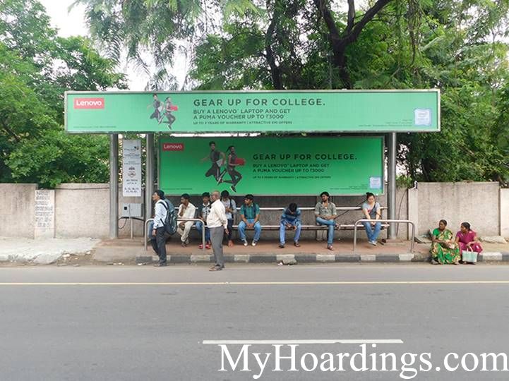 OOH Hoardings Agency in India, Bus Shelter Branding Company in Gandhi Mandabam Road, AC Tech Bus Stop Chennai